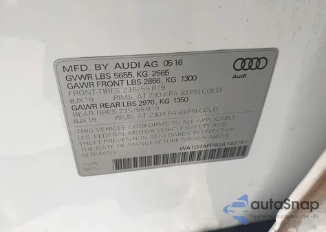 2016 Audi Q5 3.0T Premium Plus z USA, uszkodzony, nr VIN WA1D7AFP4GA149761